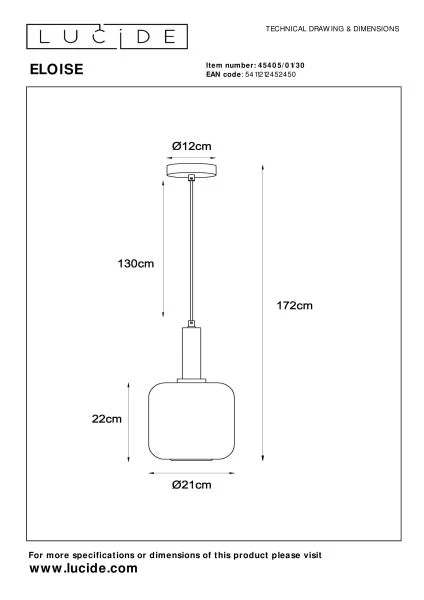 Lucide ELOISE - Pendant light - Ø 21 cm - 1xE27 - Black - technical